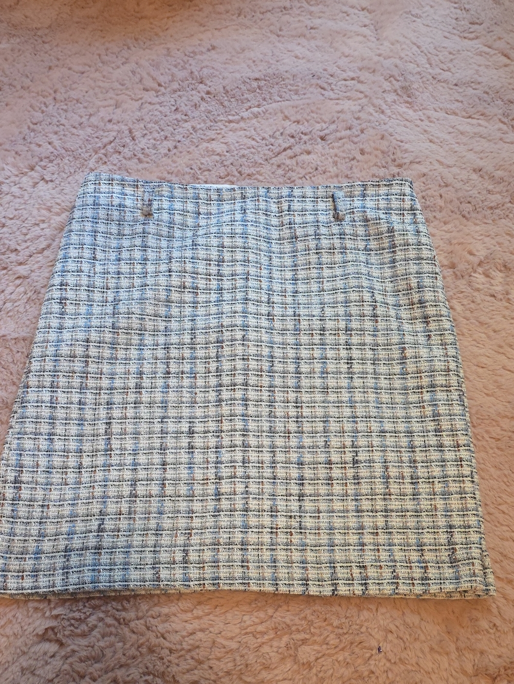 Ann Taylor Cream Tweed Mini Skirt with Black & Blue Threads
